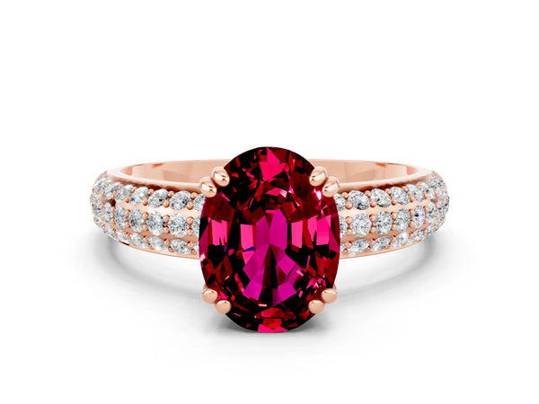 Rose gold Oval Cut Garnet Vintage Milgrain Ring with Round  Stations
