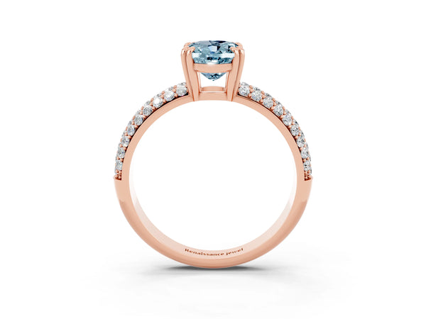 Rose Gold Oval Aquamarine Vintage Milgrain Engagement Ring with Marquise and Square Stations