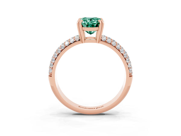 Rose gold Oval Cut Green Sapphire Vintage Milgrain Ring with Round  Stations