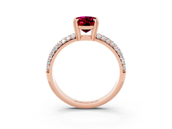 Rose gold Oval Cut Garnet Vintage Milgrain Ring with Round  Stations