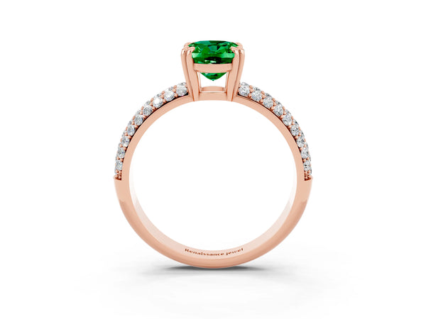 Rose gold Oval Cut Emerald Vintage Milgrain Ring with Round  Stations