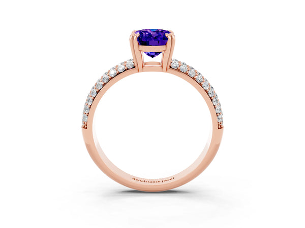 Rose gold Oval Cut Tanzanite Vintage Milgrain Ring with Round  Stations