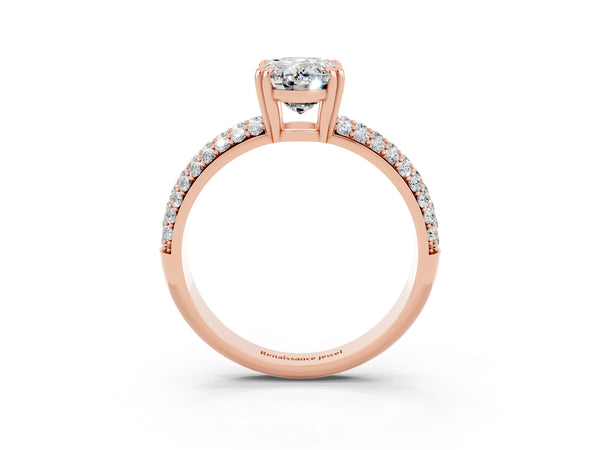 Rose gold Oval Cut Moissanite Vintage Milgrain Ring with Round  Stations
