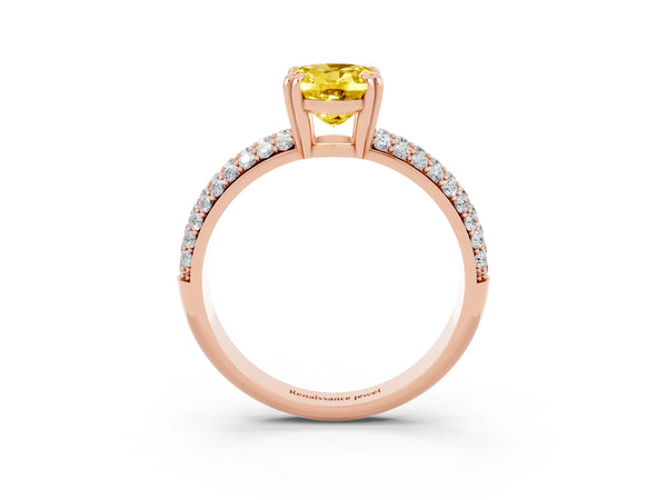 Rose gold Oval Cut Yellow Sapphire Vintage Milgrain Ring with Round  Stations