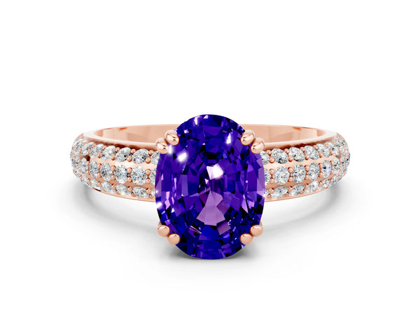 Rose gold Oval Cut Tanzanite Vintage Milgrain Ring with Round  Stations