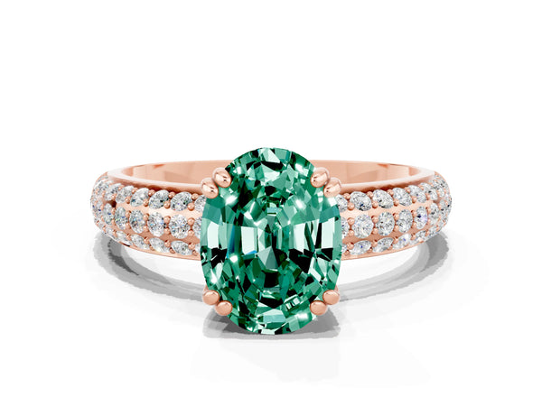 Rose gold Oval Cut Green Sapphire Vintage Milgrain Ring with Round  Stations