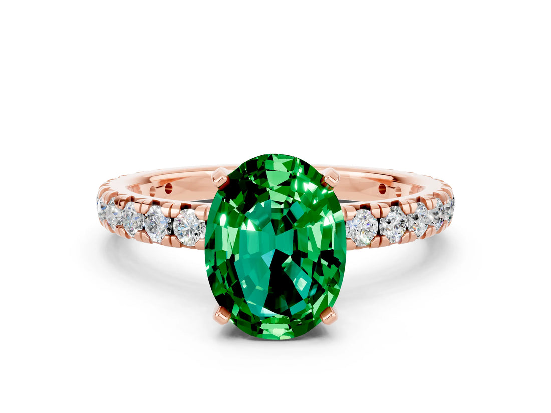 Rose gold Oval Cut Cut Diamond Pavé Band with Four-Prong Setting