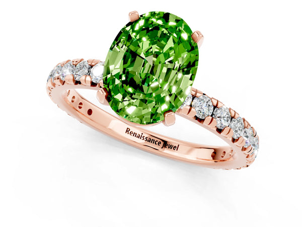 Rose gold Oval Cut Cut Diamond Pavé Band with Four-Prong Setting