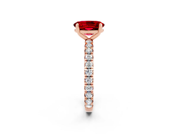 Rose gold Oval Cut Cut Diamond Pavé Band with Four-Prong Setting