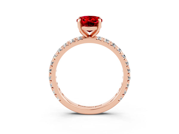 Rose gold Oval Cut Cut Diamond Pavé Band with Four-Prong Setting