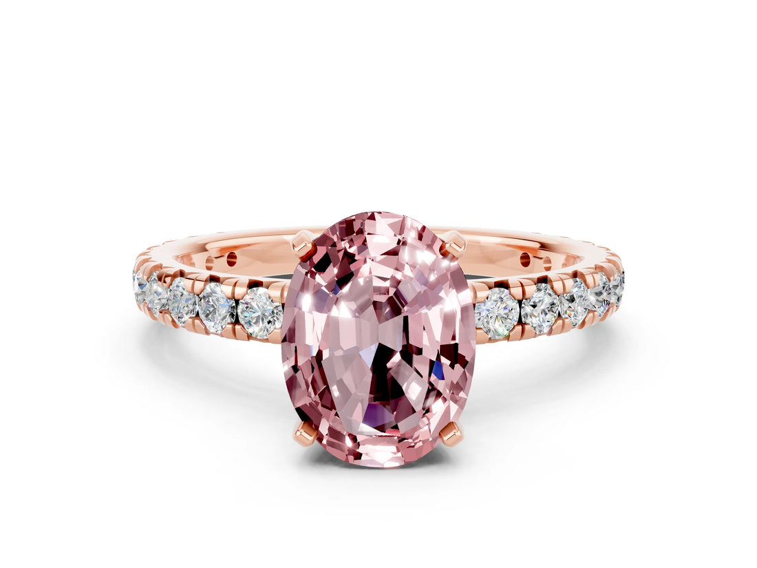 Rose gold Oval Cut Cut Diamond Pavé Band with Four-Prong Setting