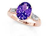 Rose gold Oval Cut Cut Diamond Ring with Tapered Baguette Side Stones in Four-Prong Setting_1