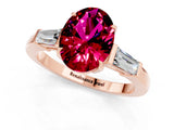 Rose gold Oval Cut Cut Diamond Ring with Tapered Baguette Side Stones in Four-Prong Setting_1