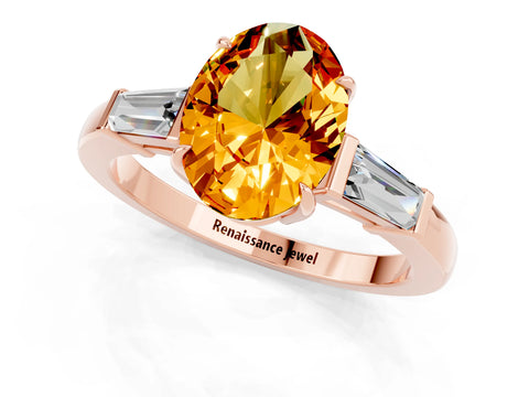 Rose gold Oval Cut Cut Diamond Ring with Tapered Baguette Side Stones in Four-Prong Setting_1