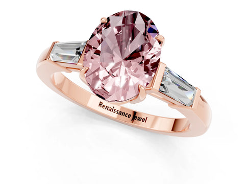Rose gold Oval Cut Cut Diamond Ring with Tapered Baguette Side Stones in Four-Prong Setting_1