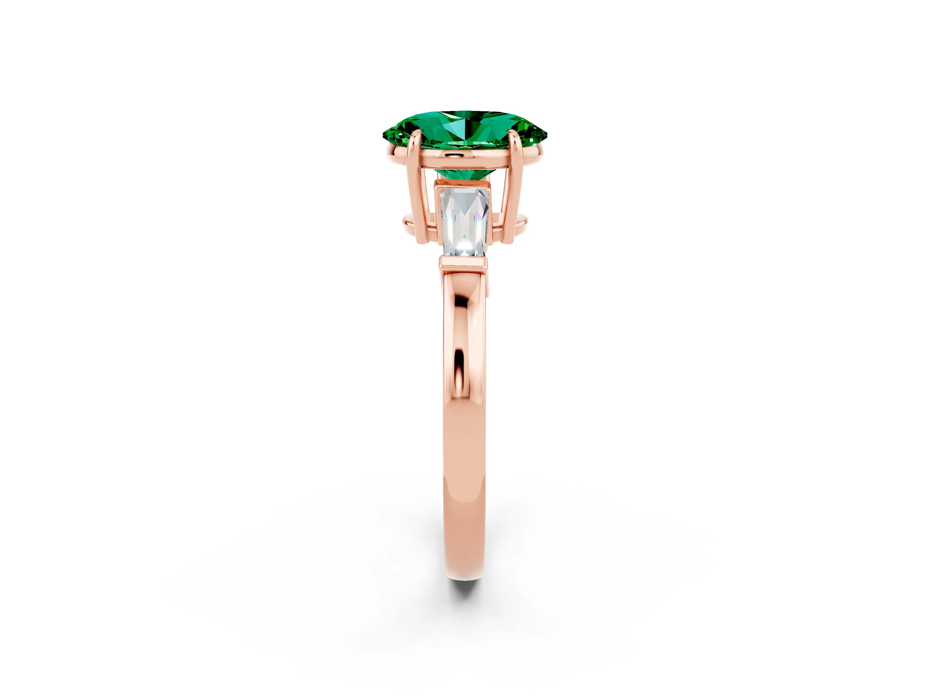 Rose gold Oval Cut Cut Diamond Ring with Tapered Baguette Side Stones in Four-Prong Setting_2