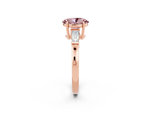 Rose gold Oval Cut Cut Diamond Ring with Tapered Baguette Side Stones in Four-Prong Setting_2
