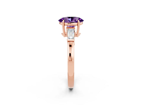 Rose gold Oval Cut Cut Diamond Ring with Tapered Baguette Side Stones in Four-Prong Setting_2