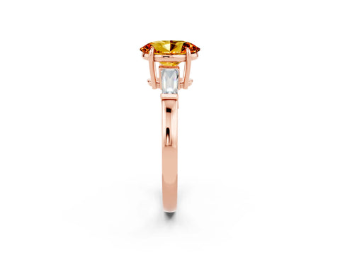 Rose gold Oval Cut Cut Diamond Ring with Tapered Baguette Side Stones in Four-Prong Setting_2