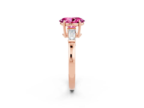 Rose gold Oval Cut Cut Diamond Ring with Tapered Baguette Side Stones in Four-Prong Setting_2