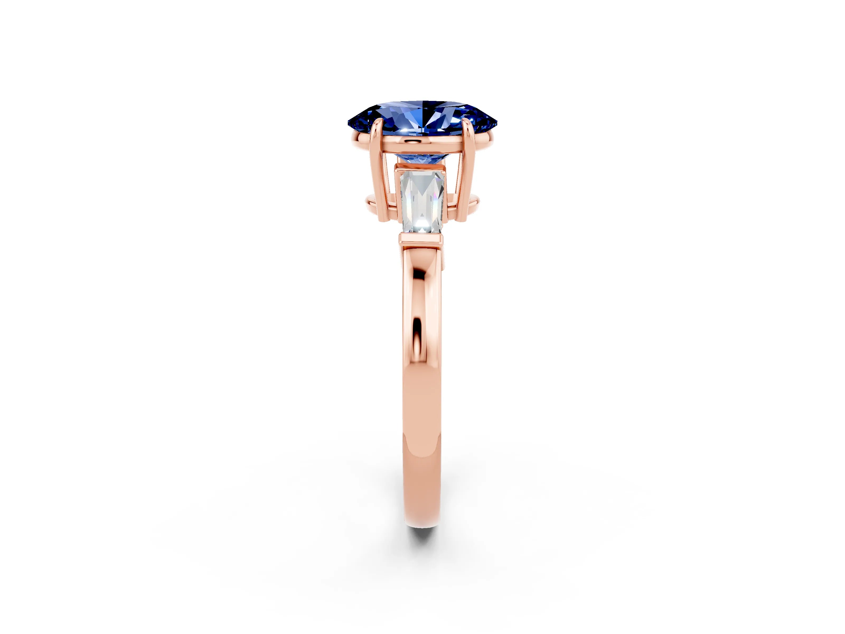 Rose gold Oval Cut Cut Diamond Ring with Tapered Baguette Side Stones in Four-Prong Setting_2
