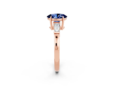 Rose gold Oval Cut Cut Diamond Ring with Tapered Baguette Side Stones in Four-Prong Setting_2