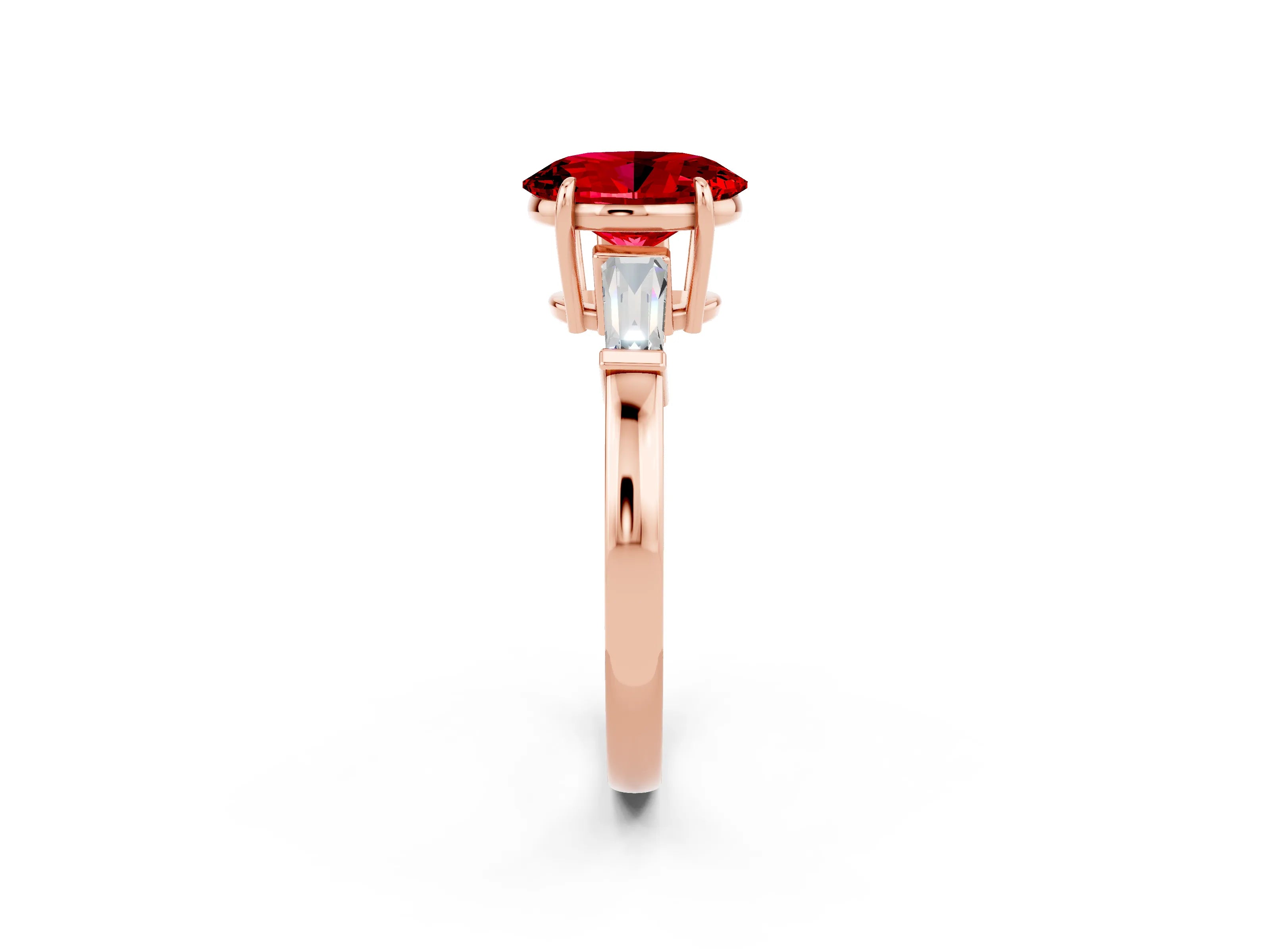 Rose gold Oval Cut Cut Diamond Ring with Tapered Baguette Side Stones in Four-Prong Setting_2