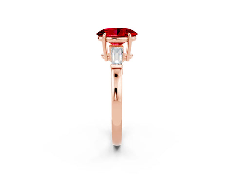 Rose gold Oval Cut Cut Diamond Ring with Tapered Baguette Side Stones in Four-Prong Setting_2