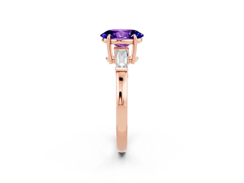 Rose gold Oval Cut Cut Diamond Ring with Tapered Baguette Side Stones in Four-Prong Setting_2