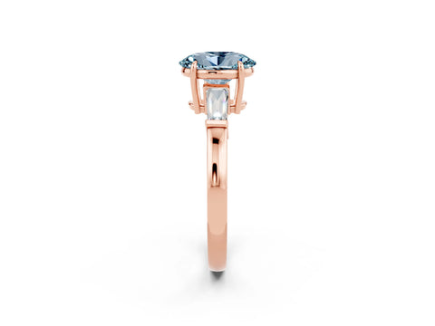 Rose gold Oval Cut Cut Diamond Ring with Tapered Baguette Side Stones in Four-Prong Setting_2