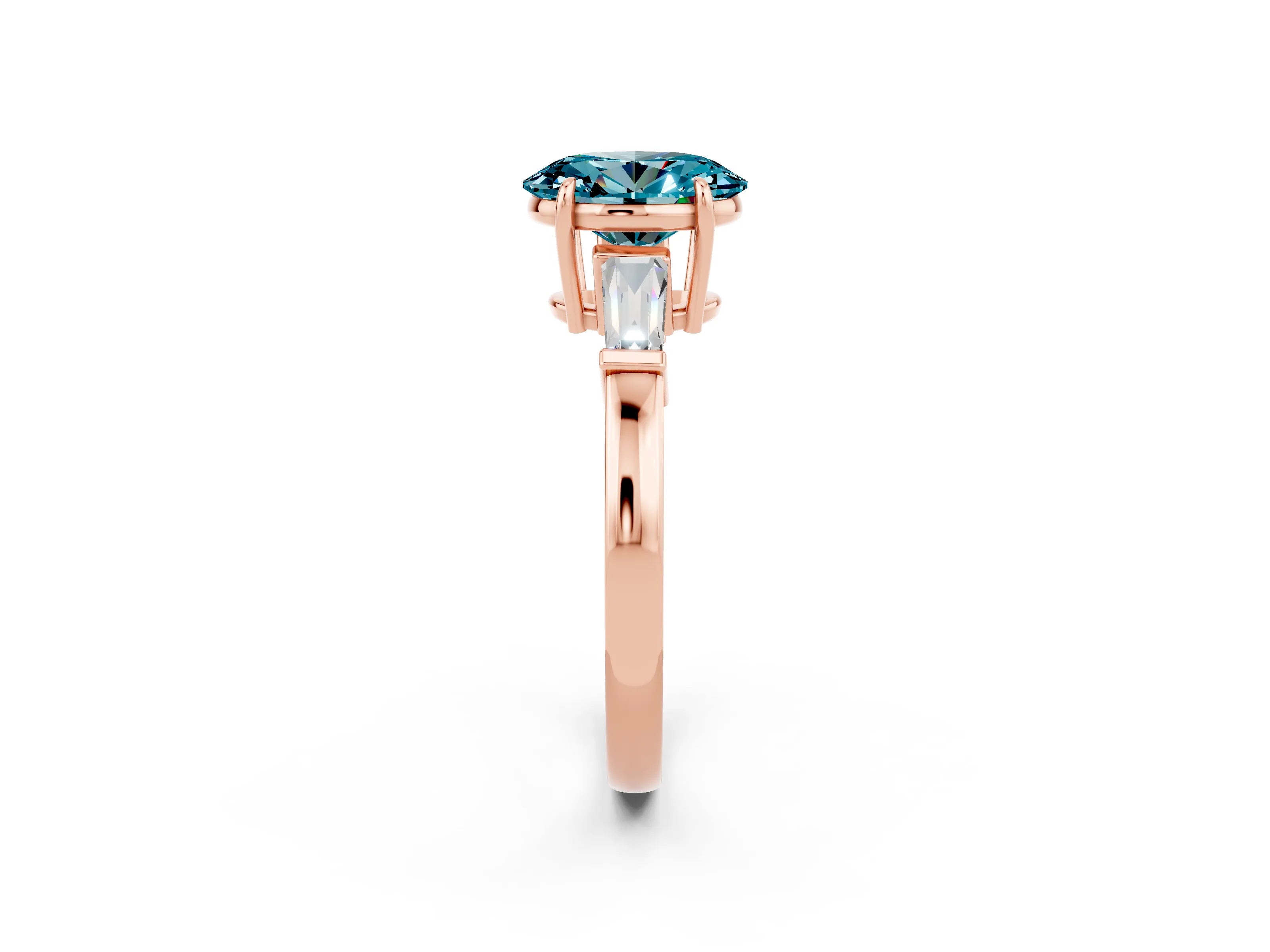 Rose gold Oval Cut Cut Diamond Ring with Tapered Baguette Side Stones in Four-Prong Setting_2