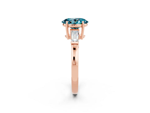Rose gold Oval Cut Cut Diamond Ring with Tapered Baguette Side Stones in Four-Prong Setting_2