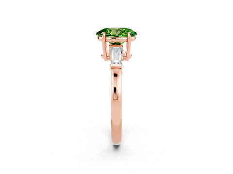 Rose gold Oval Cut Cut Diamond Ring with Tapered Baguette Side Stones in Four-Prong Setting_2