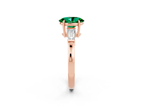 Rose gold Oval Cut Cut Diamond Ring with Tapered Baguette Side Stones in Four-Prong Setting_2