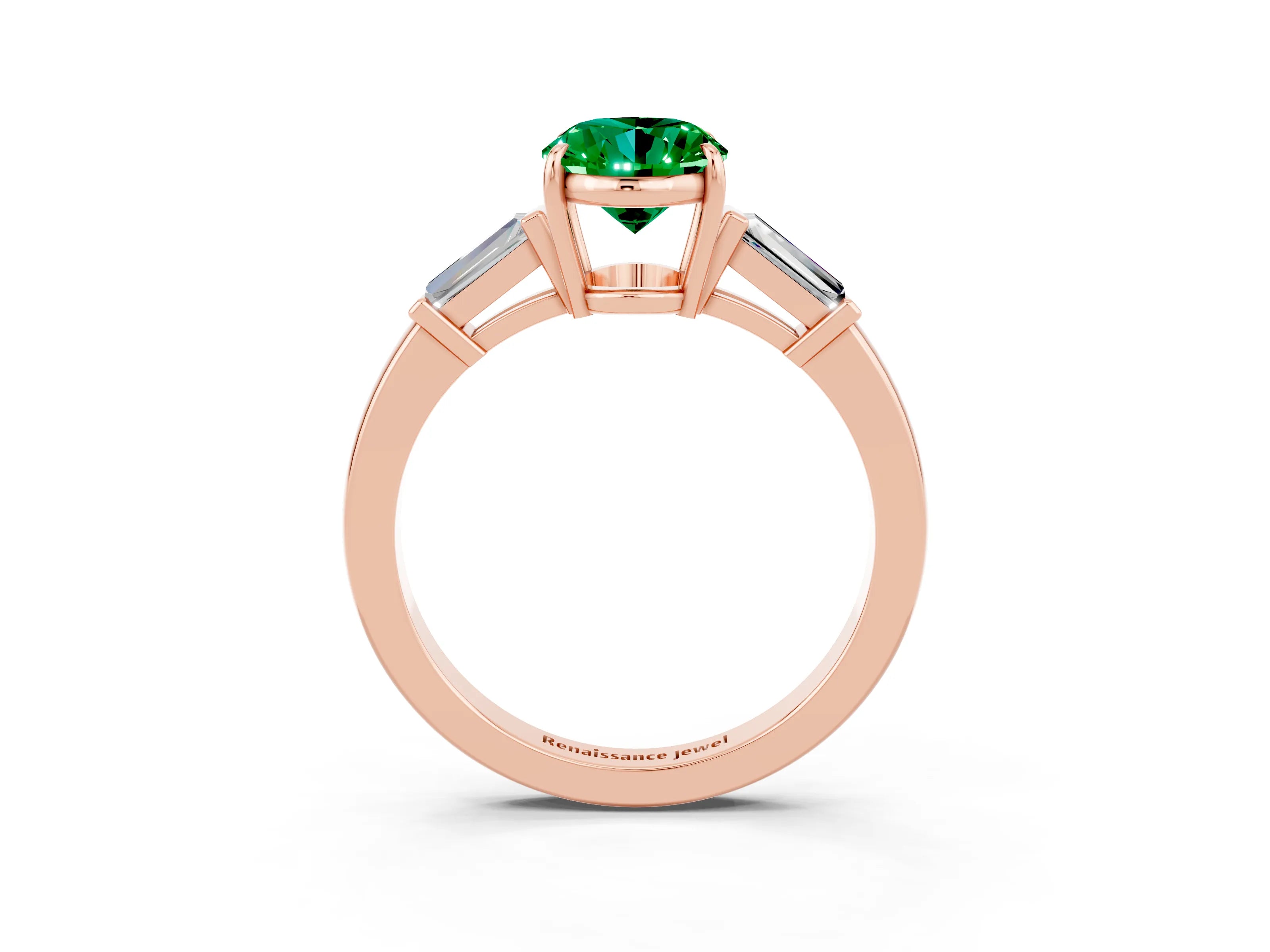 Rose gold Oval Cut Cut Diamond Ring with Tapered Baguette Side Stones in Four-Prong Setting_3
