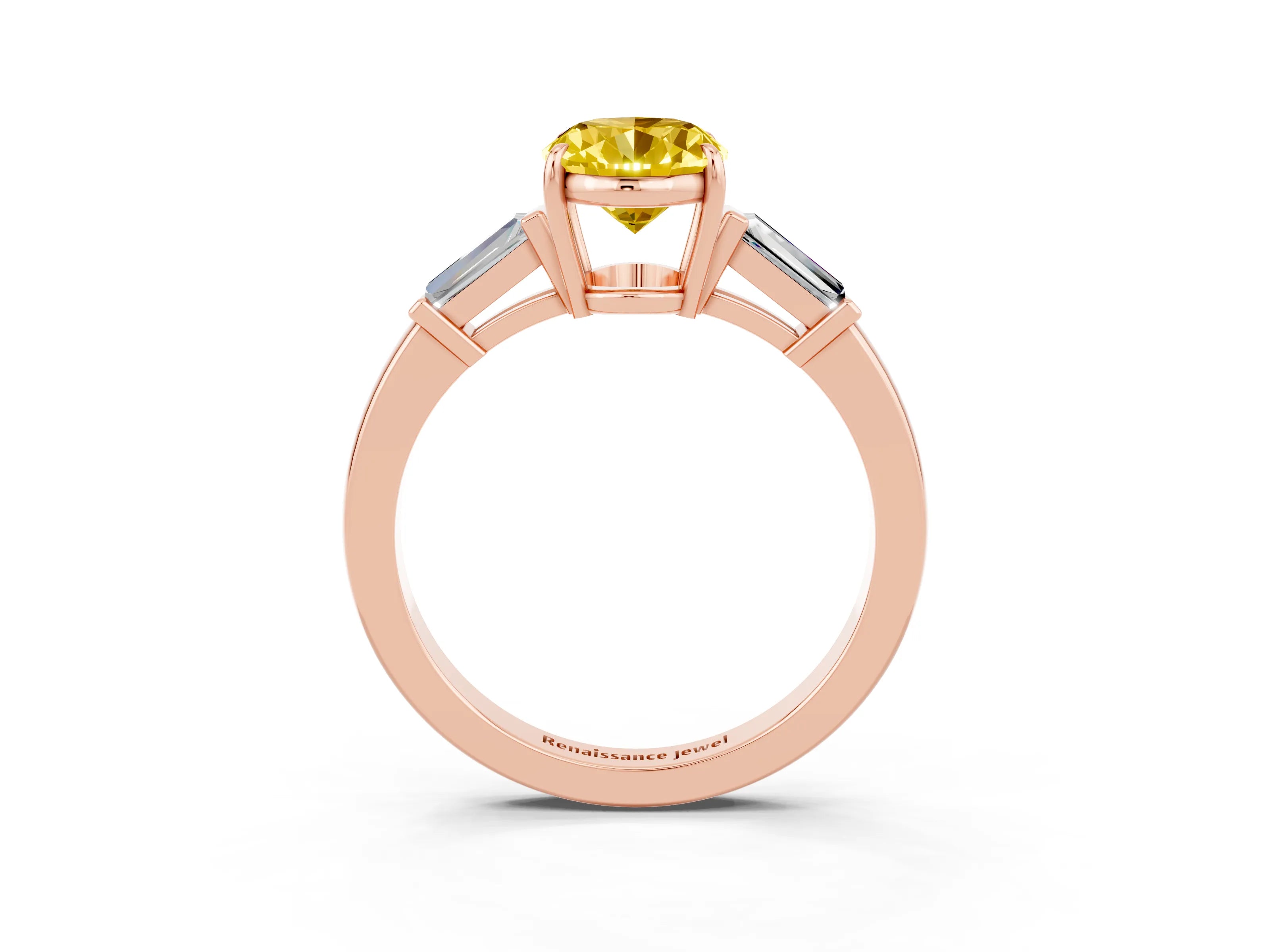 Rose gold Oval Cut Cut Diamond Ring with Tapered Baguette Side Stones in Four-Prong Setting_3