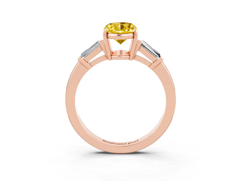 Rose gold Oval Cut Cut Diamond Ring with Tapered Baguette Side Stones in Four-Prong Setting_3