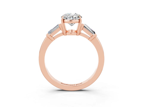Rose gold Oval Cut Cut Diamond Ring with Tapered Baguette Side Stones in Four-Prong Setting_3