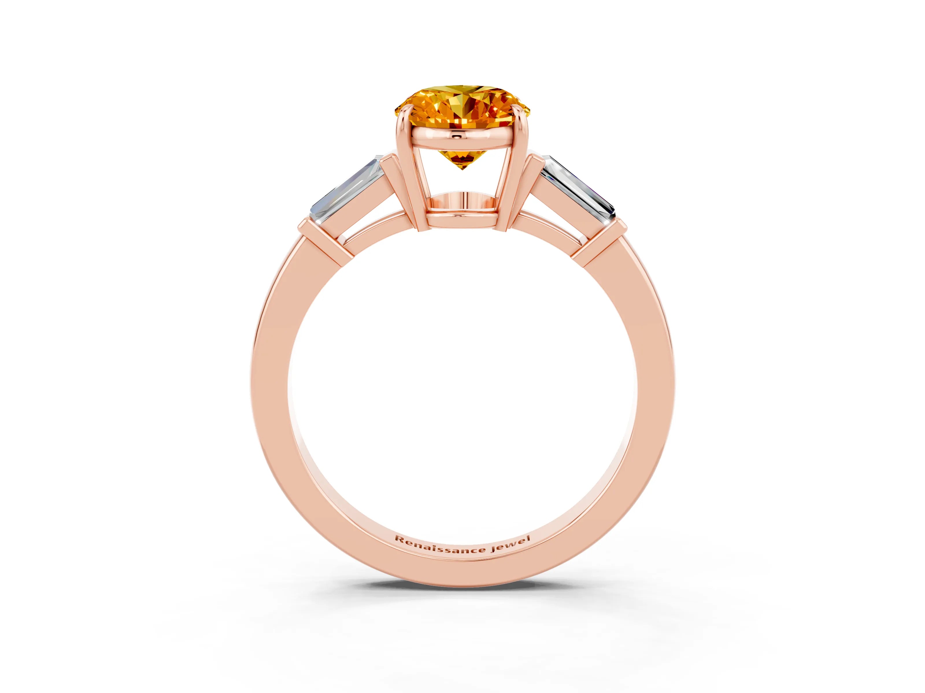 Rose gold Oval Cut Cut Diamond Ring with Tapered Baguette Side Stones in Four-Prong Setting_3