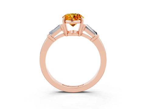 Rose gold Oval Cut Cut Diamond Ring with Tapered Baguette Side Stones in Four-Prong Setting_3