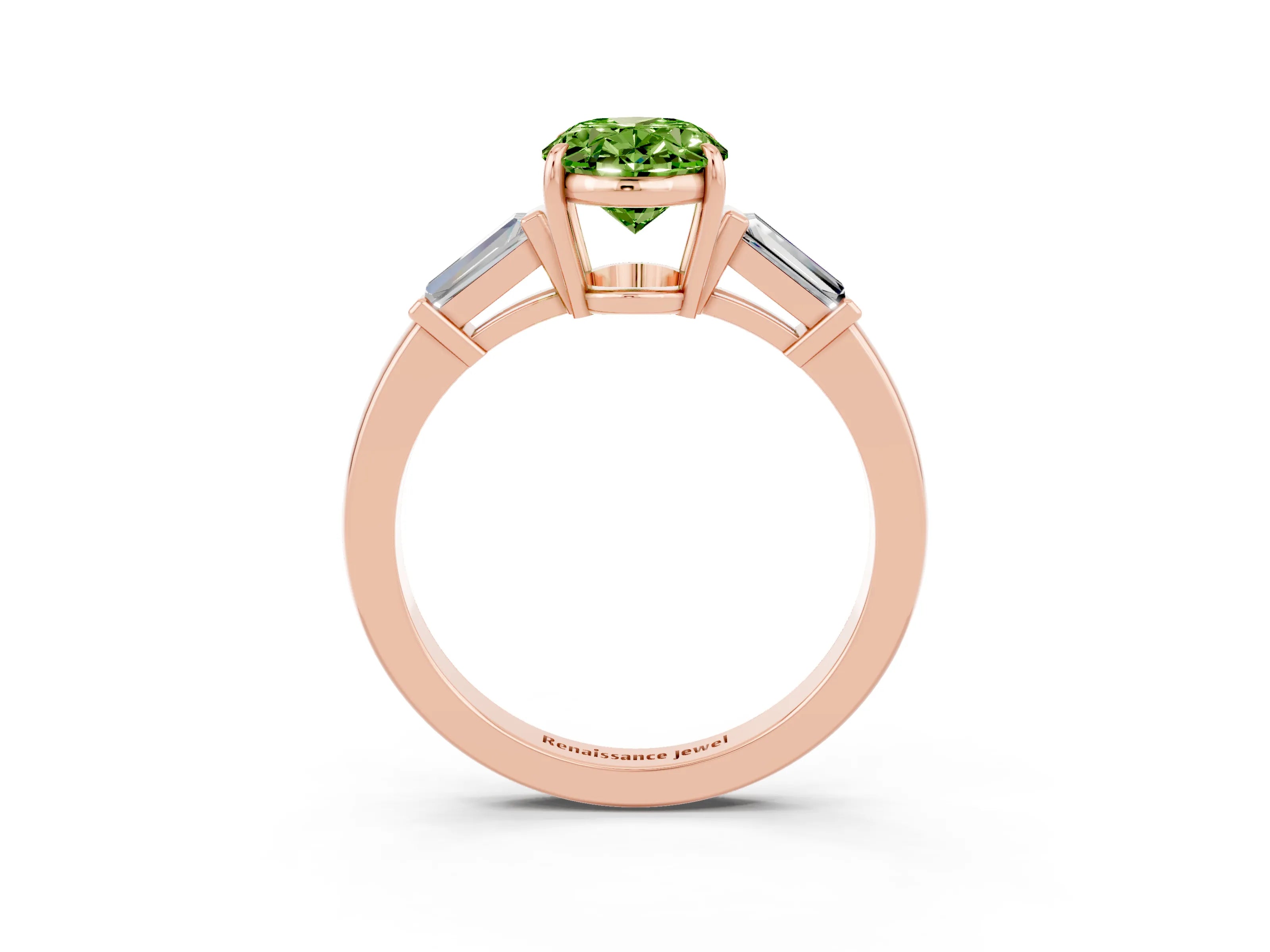 Rose gold Oval Cut Cut Diamond Ring with Tapered Baguette Side Stones in Four-Prong Setting_3