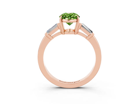 Rose gold Oval Cut Cut Diamond Ring with Tapered Baguette Side Stones in Four-Prong Setting_3