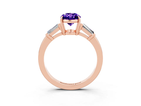 Rose gold Oval Cut Cut Diamond Ring with Tapered Baguette Side Stones in Four-Prong Setting_3