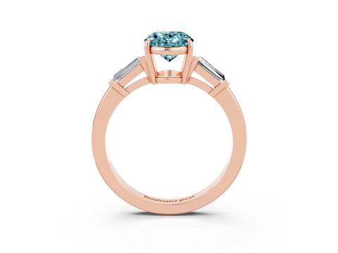 Rose gold Oval Cut Cut Diamond Ring with Tapered Baguette Side Stones in Four-Prong Setting_3