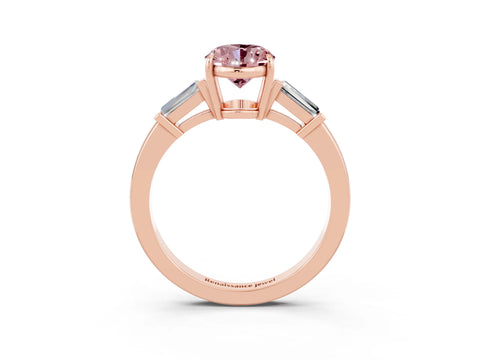 Rose gold Oval Cut Cut Diamond Ring with Tapered Baguette Side Stones in Four-Prong Setting_3