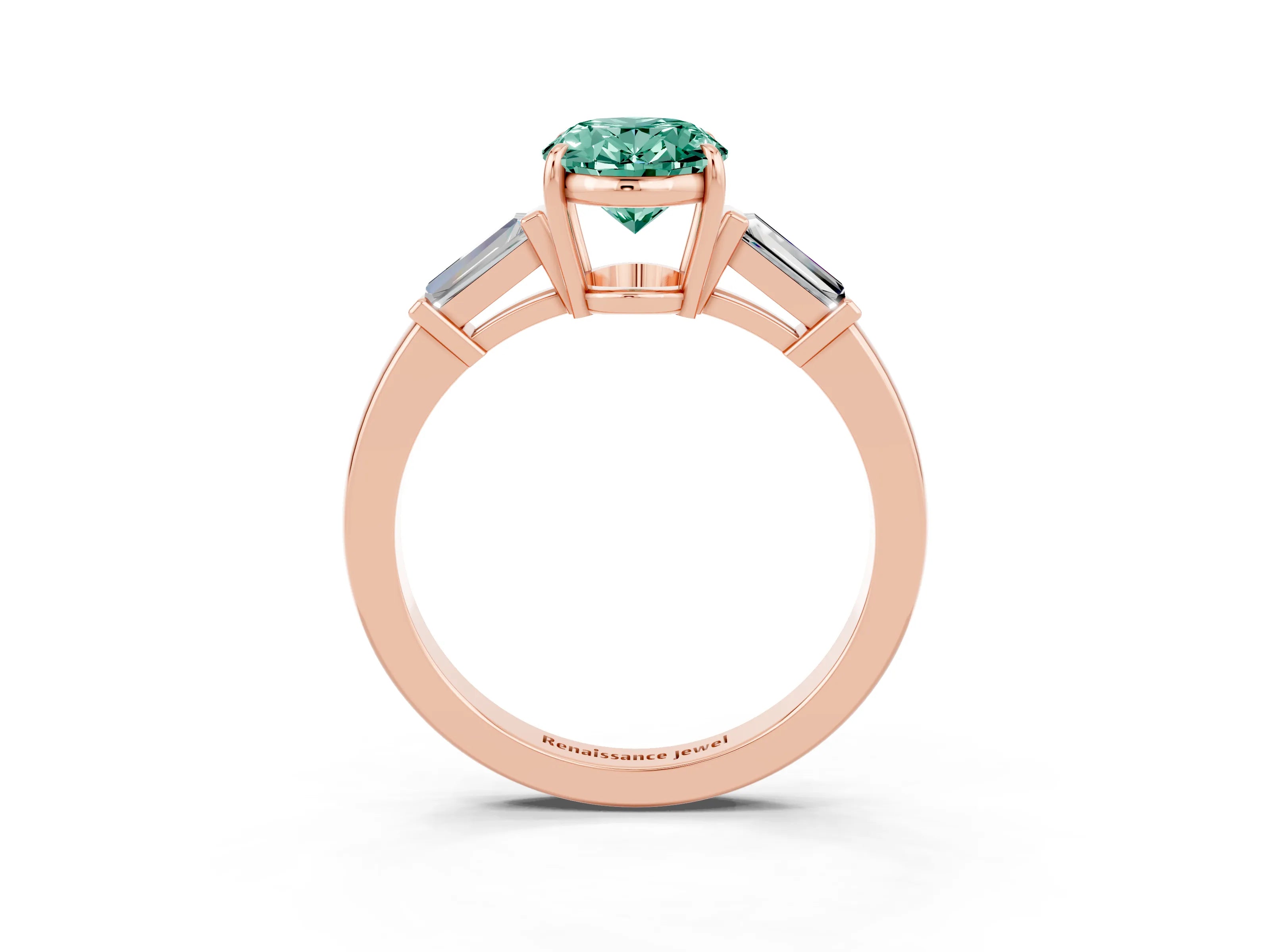 Rose gold Oval Cut Cut Diamond Ring with Tapered Baguette Side Stones in Four-Prong Setting_3