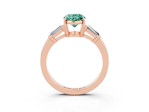 Rose gold Oval Cut Cut Diamond Ring with Tapered Baguette Side Stones in Four-Prong Setting_3