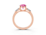 Rose gold Oval Cut Cut Diamond Ring with Tapered Baguette Side Stones in Four-Prong Setting_3