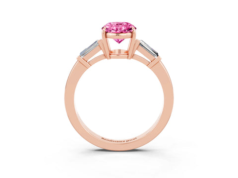 Rose gold Oval Cut Cut Diamond Ring with Tapered Baguette Side Stones in Four-Prong Setting_3