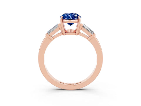 Rose gold Oval Cut Cut Diamond Ring with Tapered Baguette Side Stones in Four-Prong Setting_3